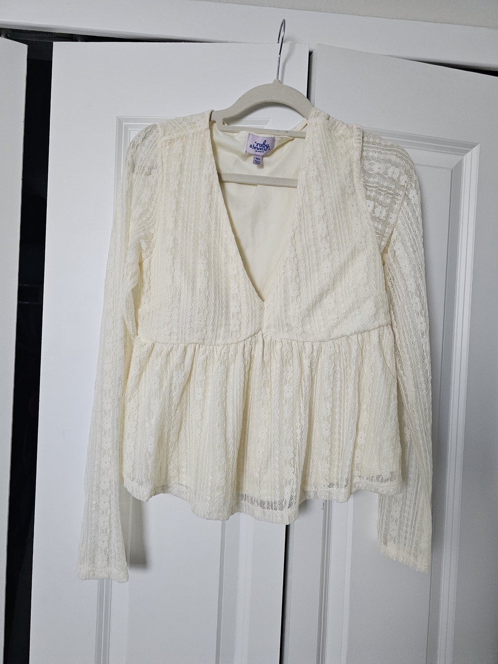 Ivory Lace Peplum V-Neck Blouse